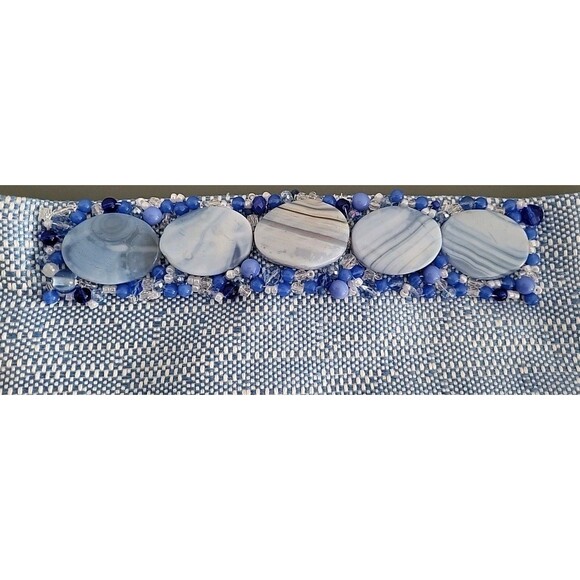 Beatriz Sanchez Handmade Certified Embellished Clutch bag Blue Stones Beads OOAK - Picture 8 of 14